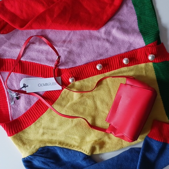 NWT Olivia Rubin Colorblock Cardigan Sweater Size L - Picture 2 of 8